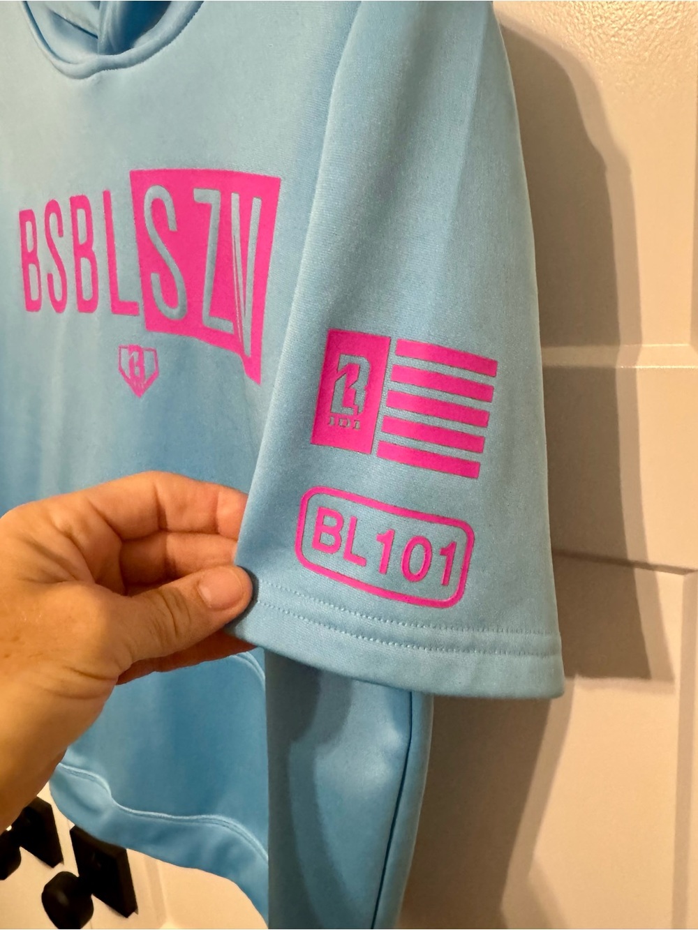 BSBL SZN Short-Sleeve Hoodie for Kids in Light Blue - Picture 3 of 3